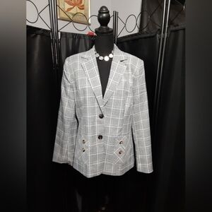 Modful NWT Women's Gray White Stripe Blazer with Button Details Size M OFFICE